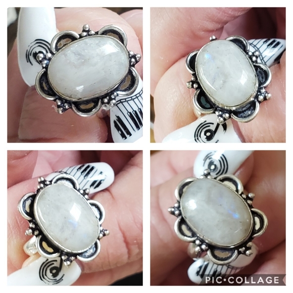 Genuine Rainbow Moonstone Ring Size 9 - Picture 5 of 8